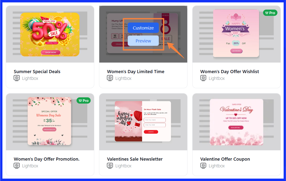 Custimize or preview the Poptics popup templates