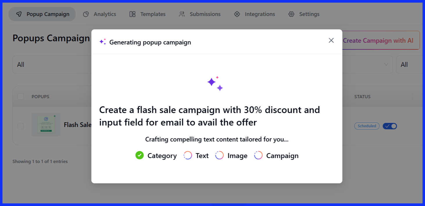 Generating popup campaign