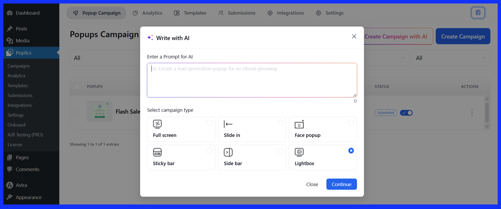Enter prompt and select campaign