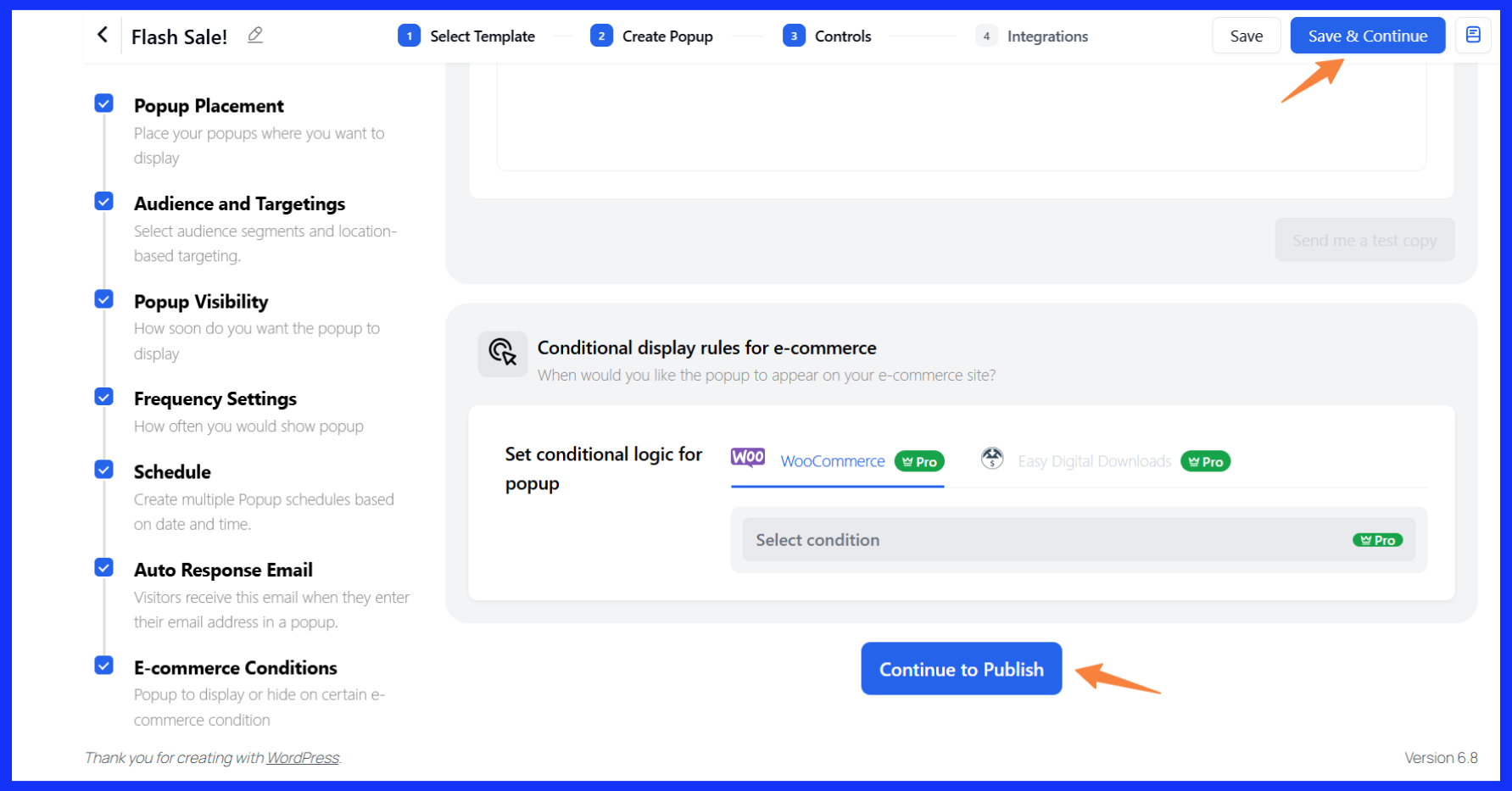 Continue to publish popup