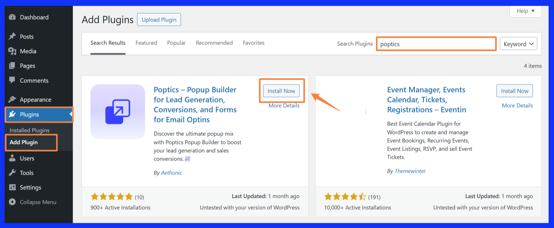 Set up Poptics popup plugin